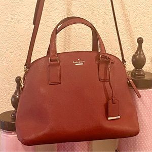 Kate Spade burgundy domed staffiano leather purse. Gently used & well cared for